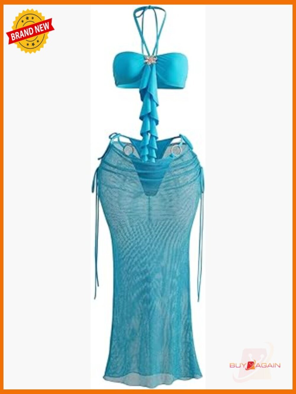 3 Piece Boho Halter Bikini Set with Cover Up Skirt